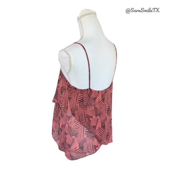 SOPRANO Salmon Pink Black Geo Print Asymmetrical Swing Camisole Tank Top - Picture 6 of 13